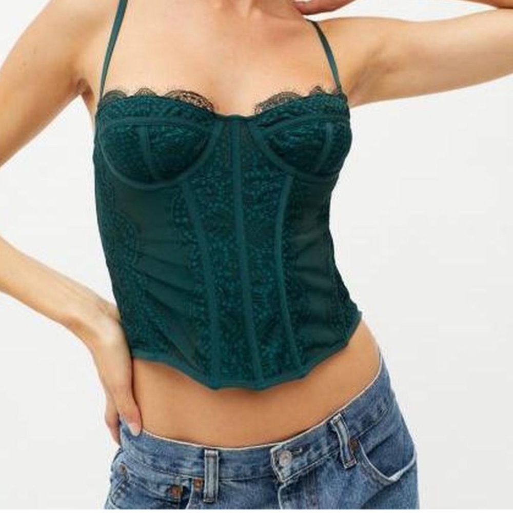 Urban outfitters Forrest green lace corset